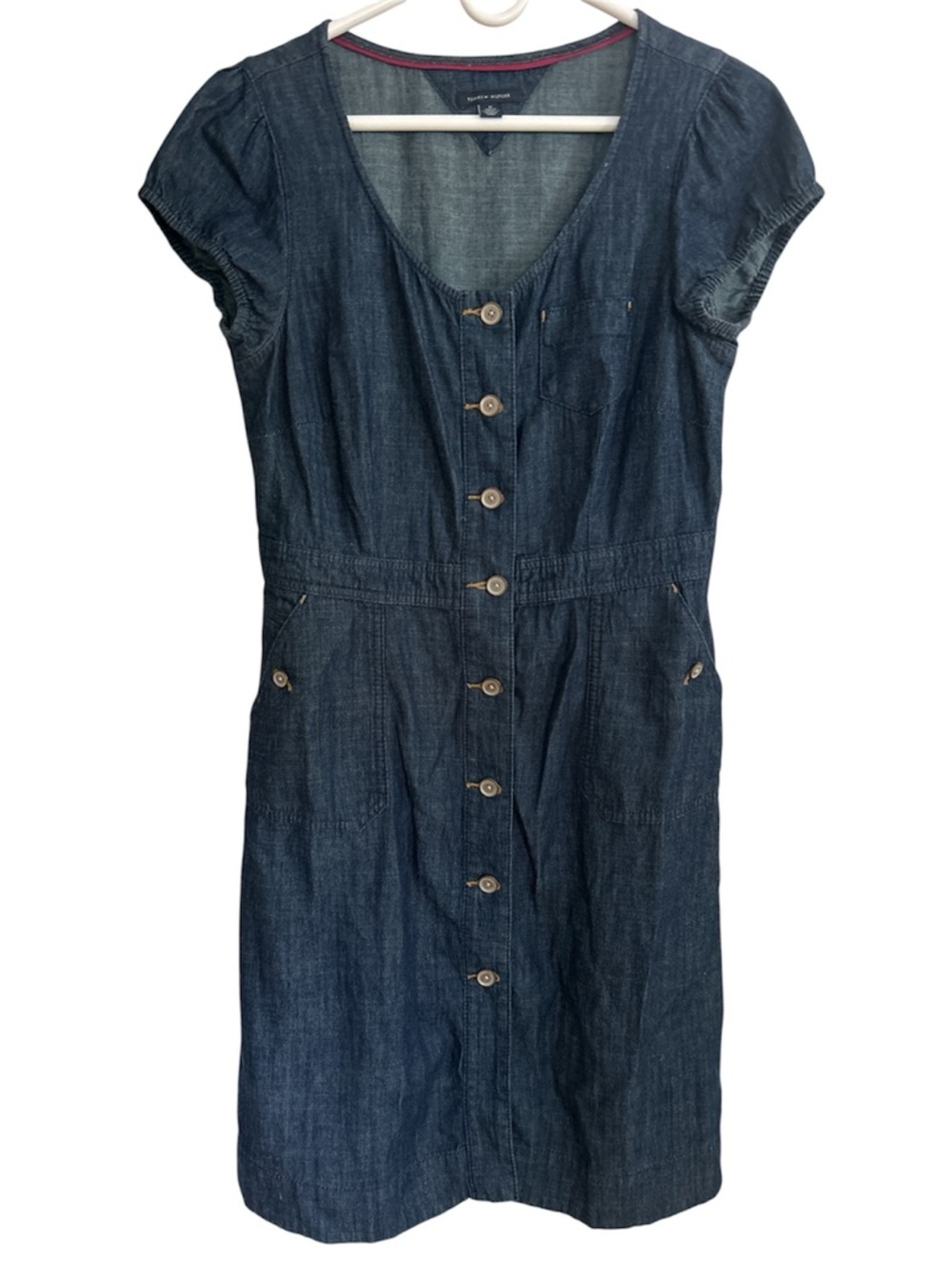Button-Front Dark Denim Dress with Pockets Size 10